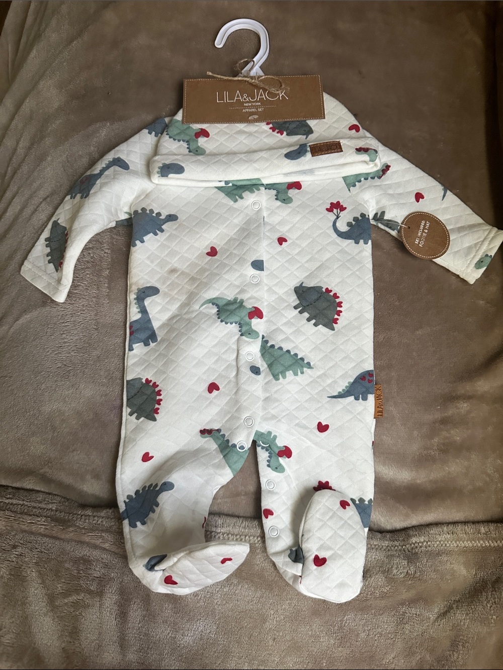 White Quilted Dino Footed One-Piece